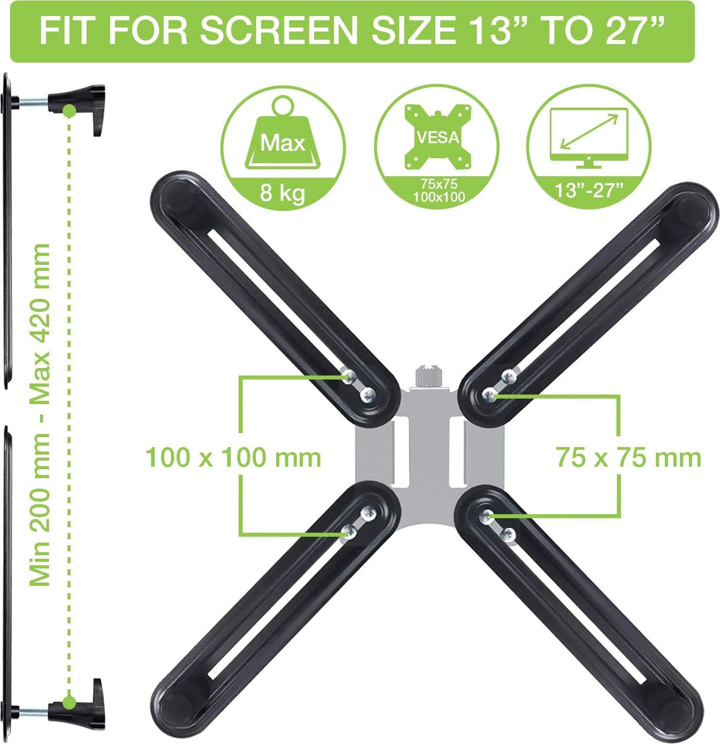 Kit Adattatore di Montaggio Non VESA per Monitor 13-27'' - 9