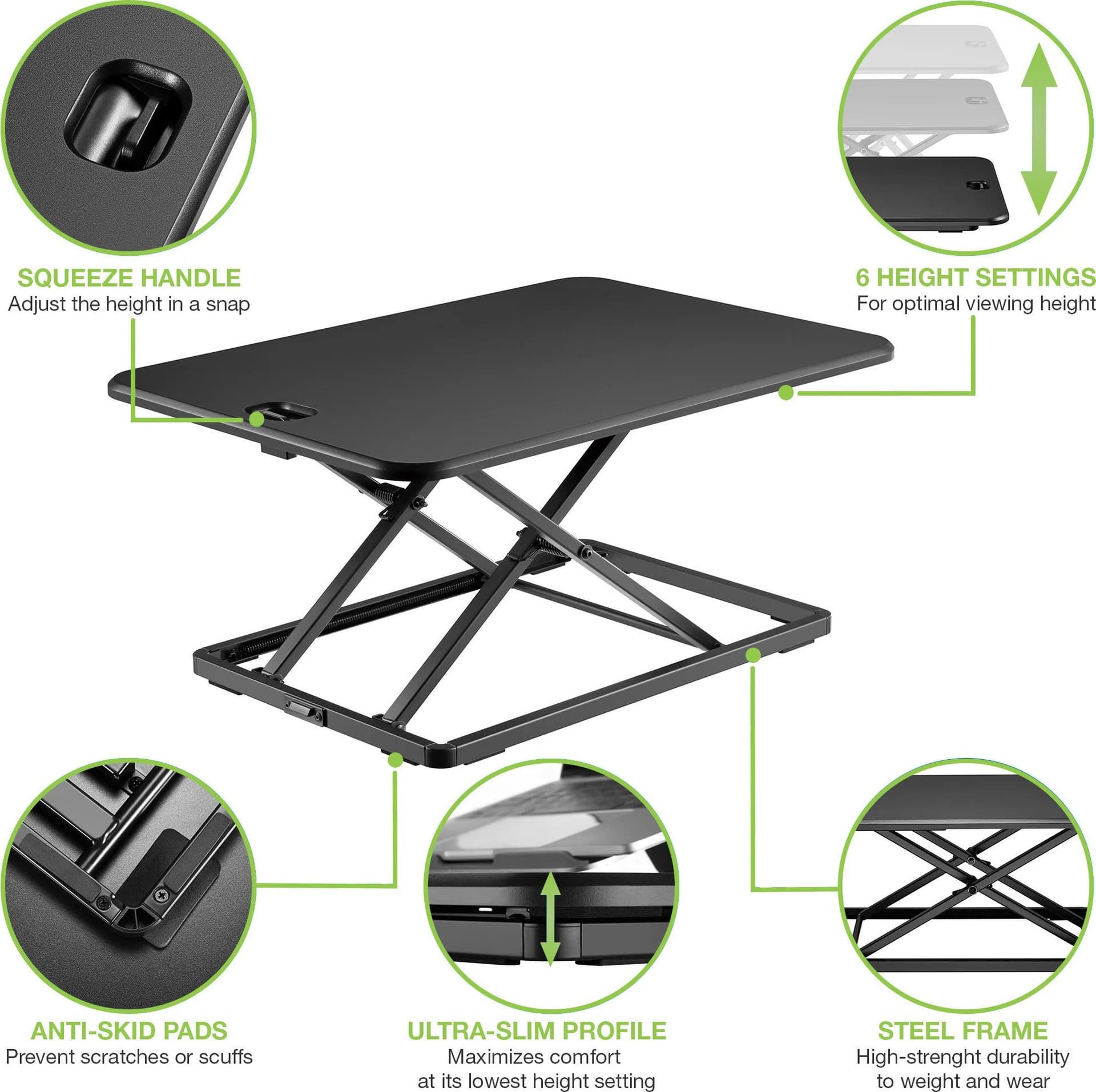 Convertitore da Scrivania In Piedi Postazione di Lavoro Sit Stand Ultra Slim Altezza Regolabile - 10