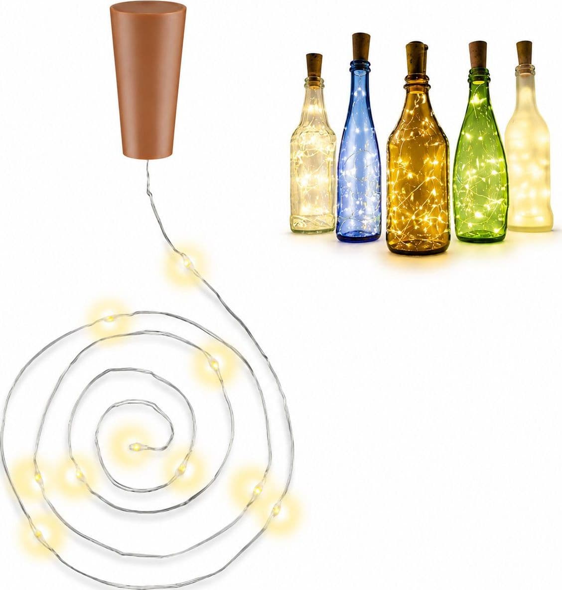 Confezione da 3pz Catena Luminosa per Bottiglie da 10 LED con Timer - 13