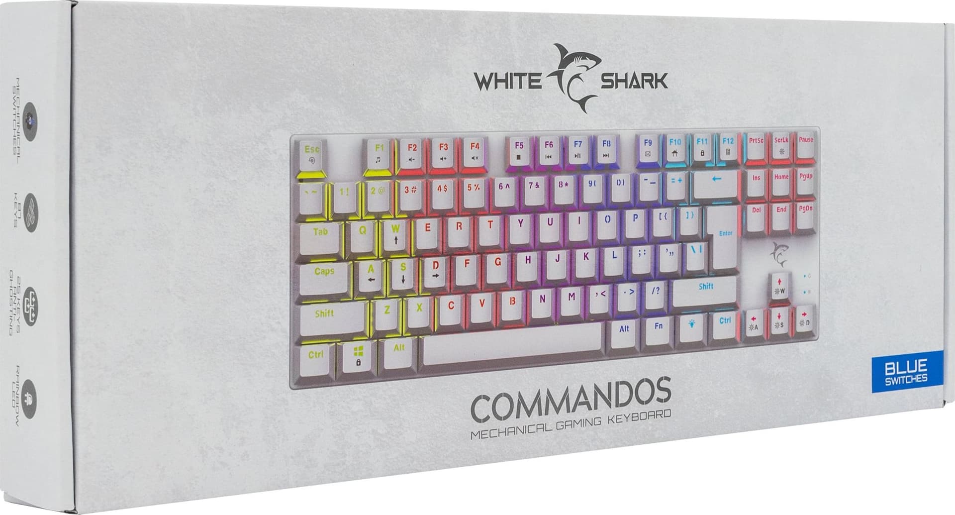 Tastiera Gaming Meccanica USB Anti Ghosting Retroilluminazione LED RGB 87 Tasti Bianco, COMMANDOS - 11