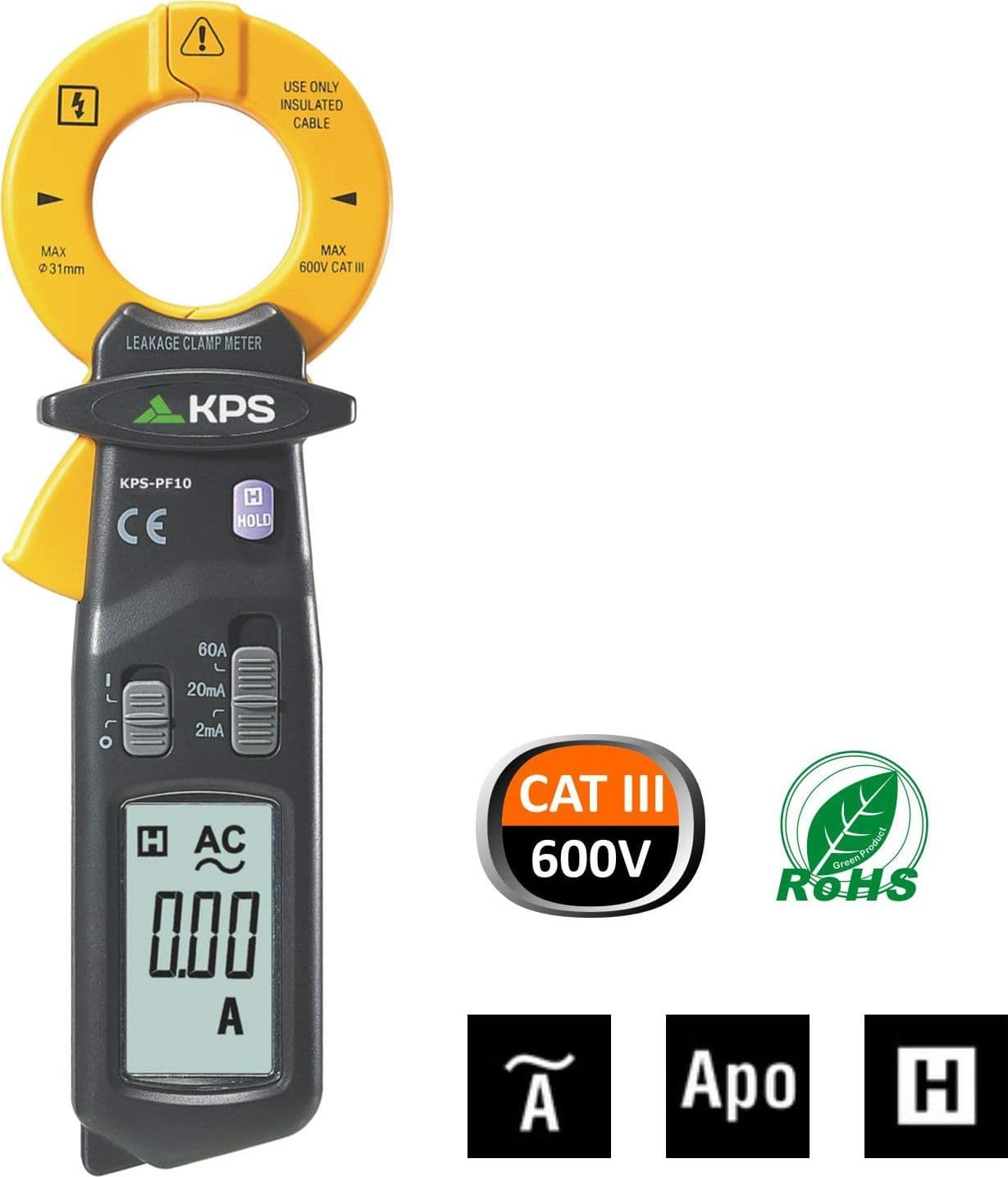 Pinza Amperometrica Digitale AC 60A 2000 Counts CAT III 600V, KPS-PF10 - 9
