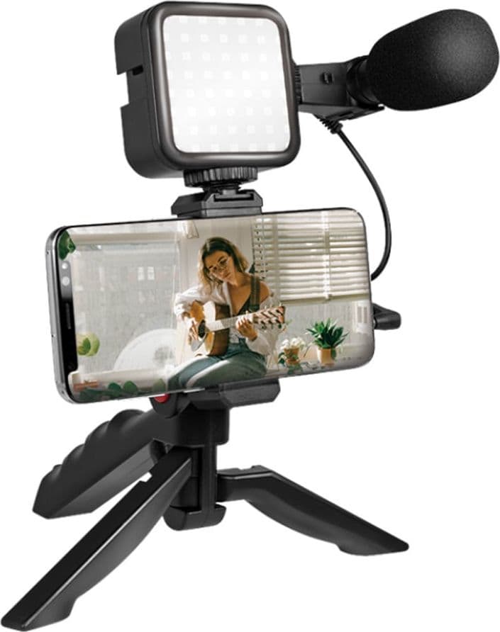 Kit Vlogger Treppiede per Smartphone 4,7''–7'' con Luce LED e Microfono Direzionale - 13