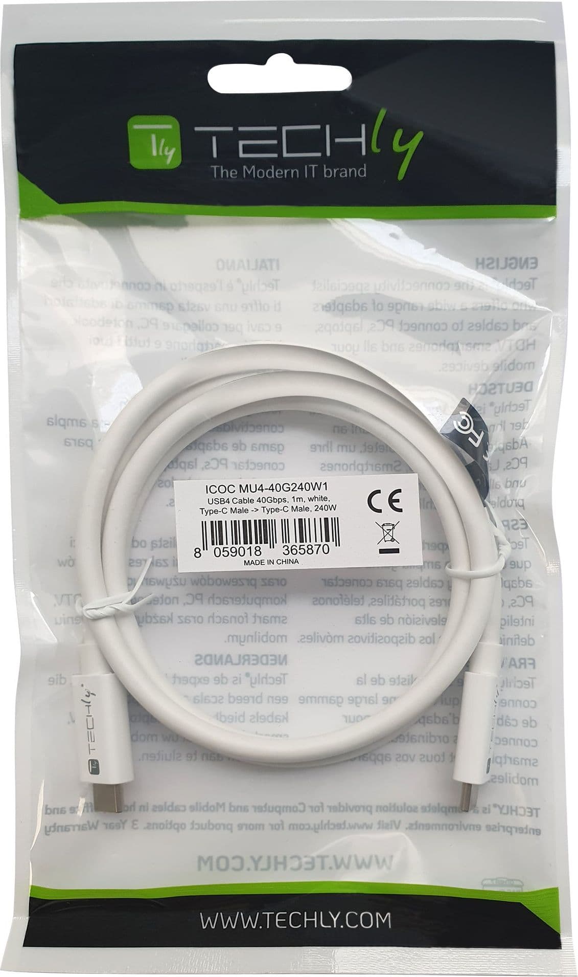 Cavo USB4 Gen3 EPR USB-C&trade M/M 40G 240W PD3.1 8K E-Mark Certificato 1m - 13