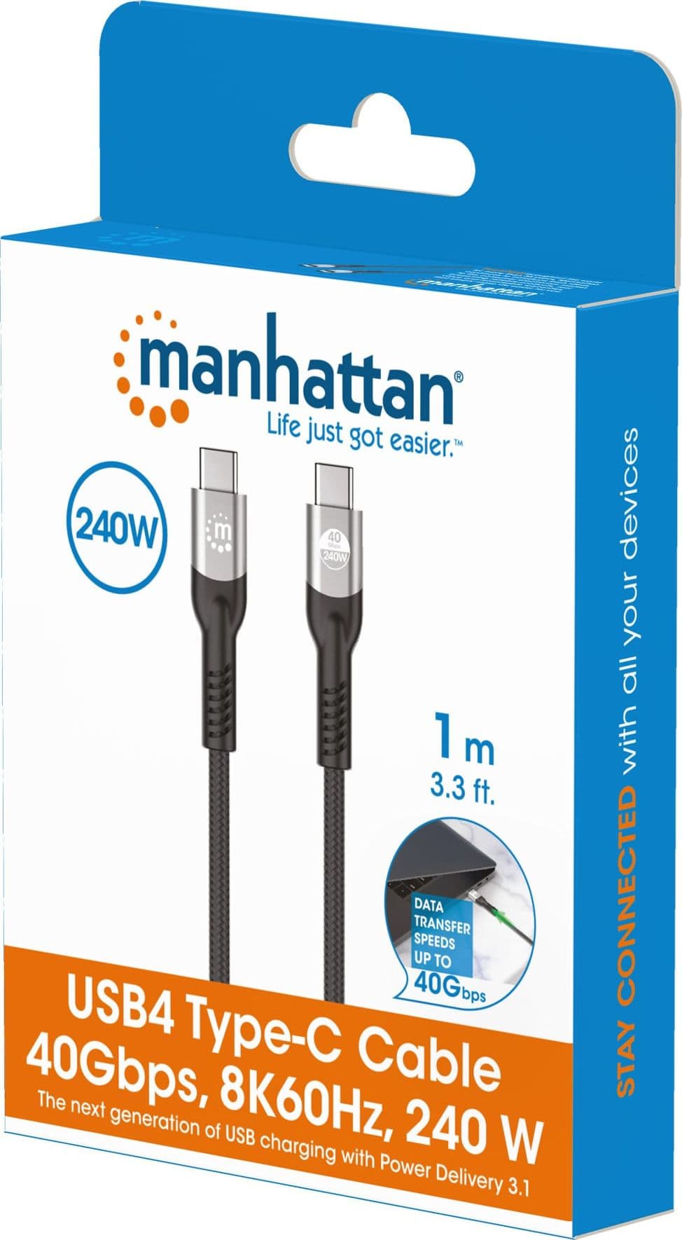 Cavo USB4 EPR USB-C&trade M/M 40G 240W PD 3.1 8K E-Mark 1m - 12
