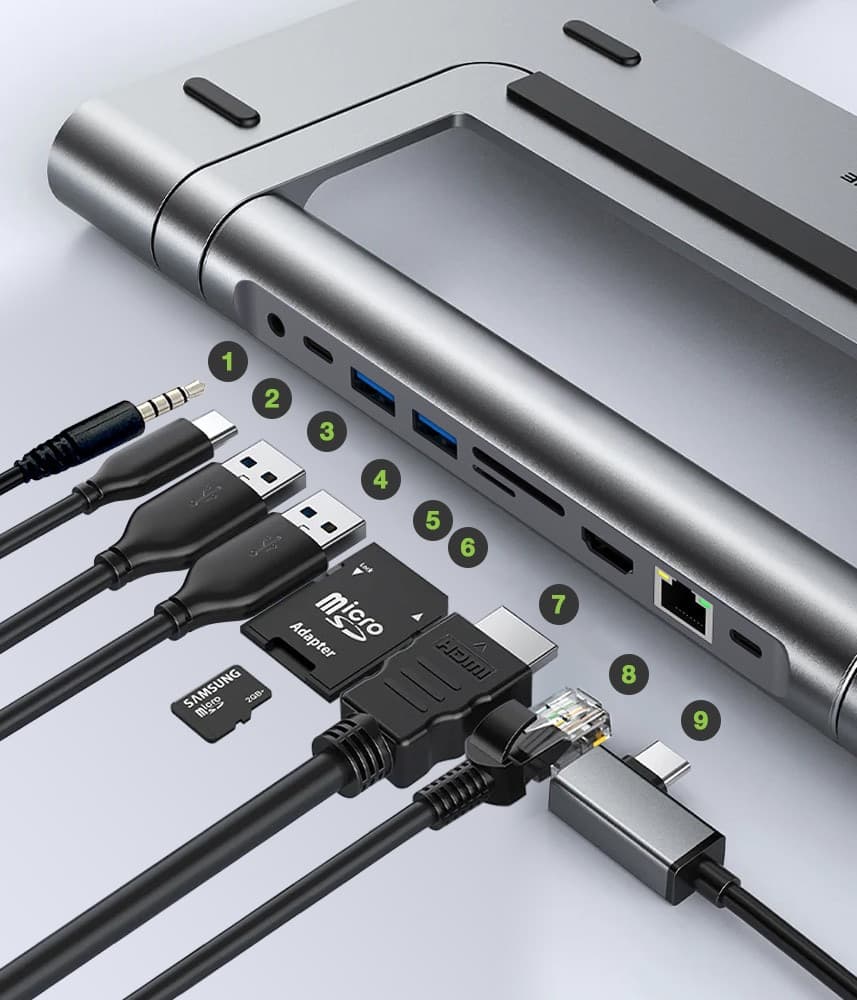 Docking Station USB-C&trade 9 in 1 Hub USB3.2 Stand per Notebook Pieghevole - 8