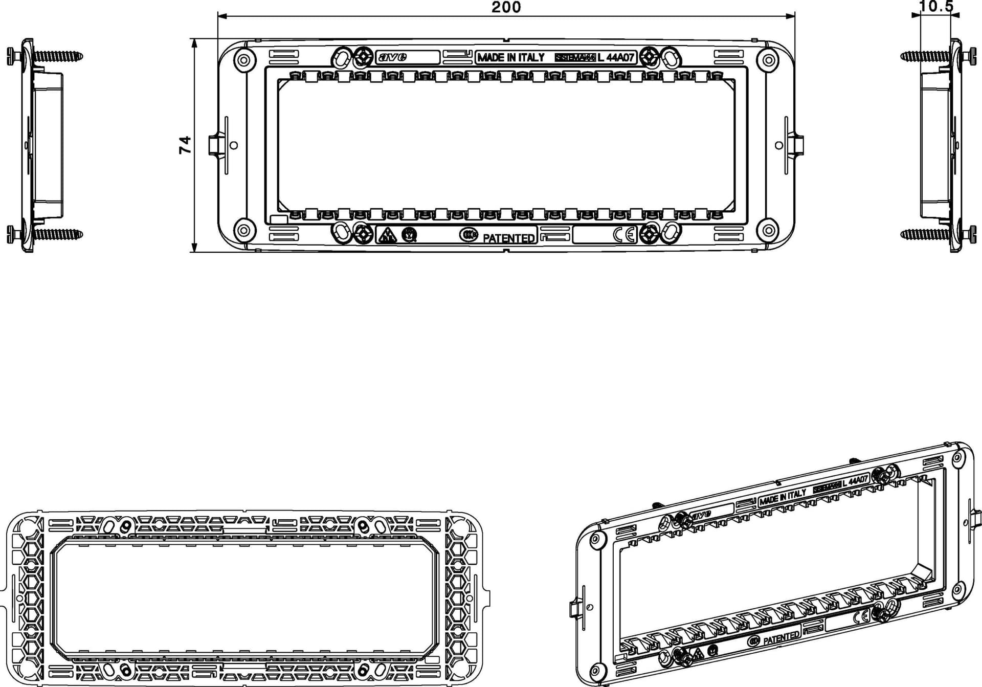 Supporto con Viti S44 per Scatole Rettangolari 7 Moduli - 5
