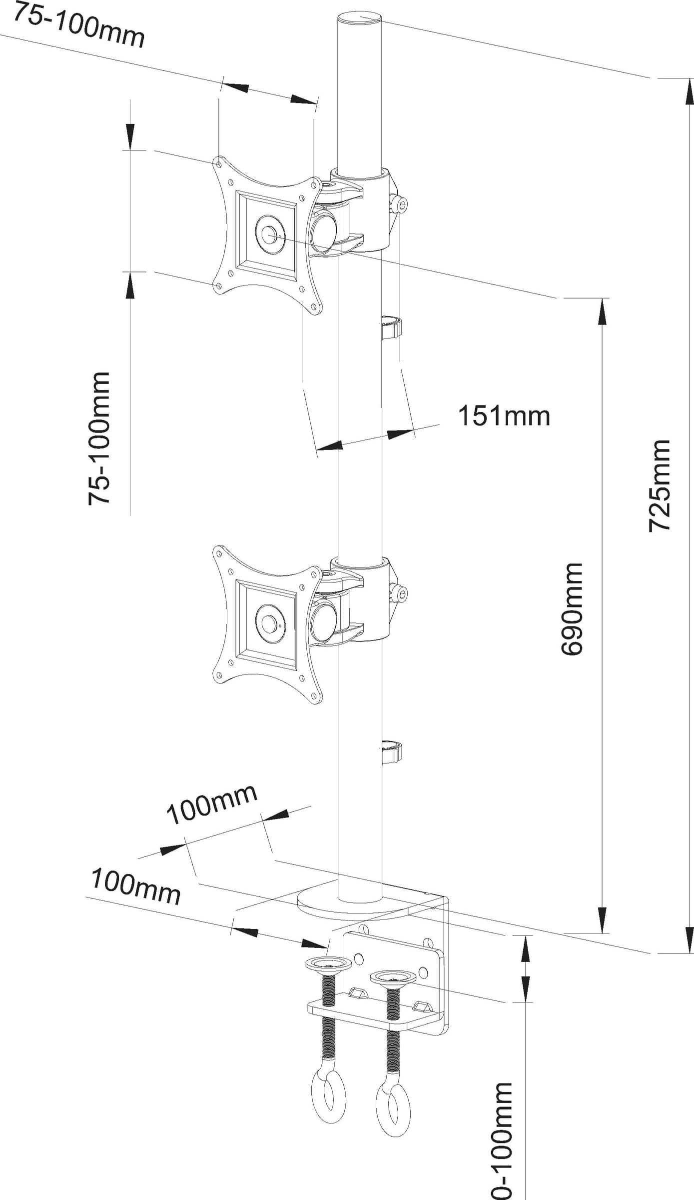 Supporto da Scrivania per 2 Monitor 13-27'' con Morsetto - 16