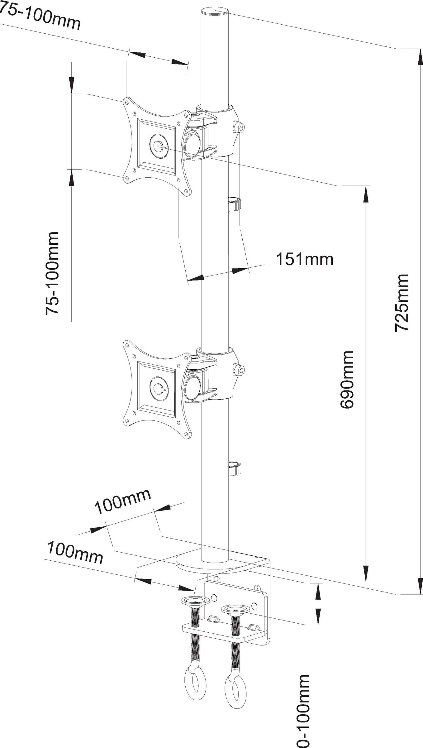 Supporto da Scrivania per 2 Monitor 13-27'' con Morsetto - 17
