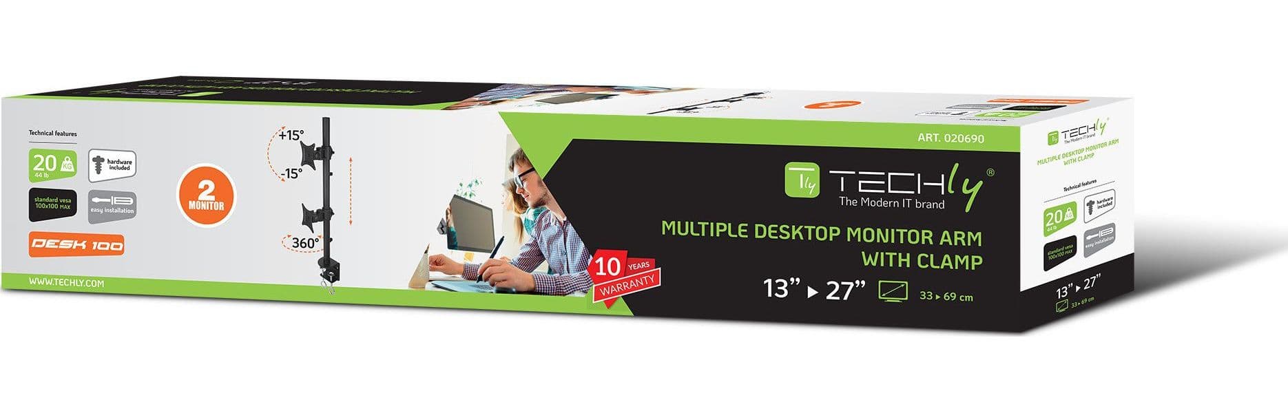Supporto da Scrivania per 2 Monitor 13-27'' con Morsetto - 9