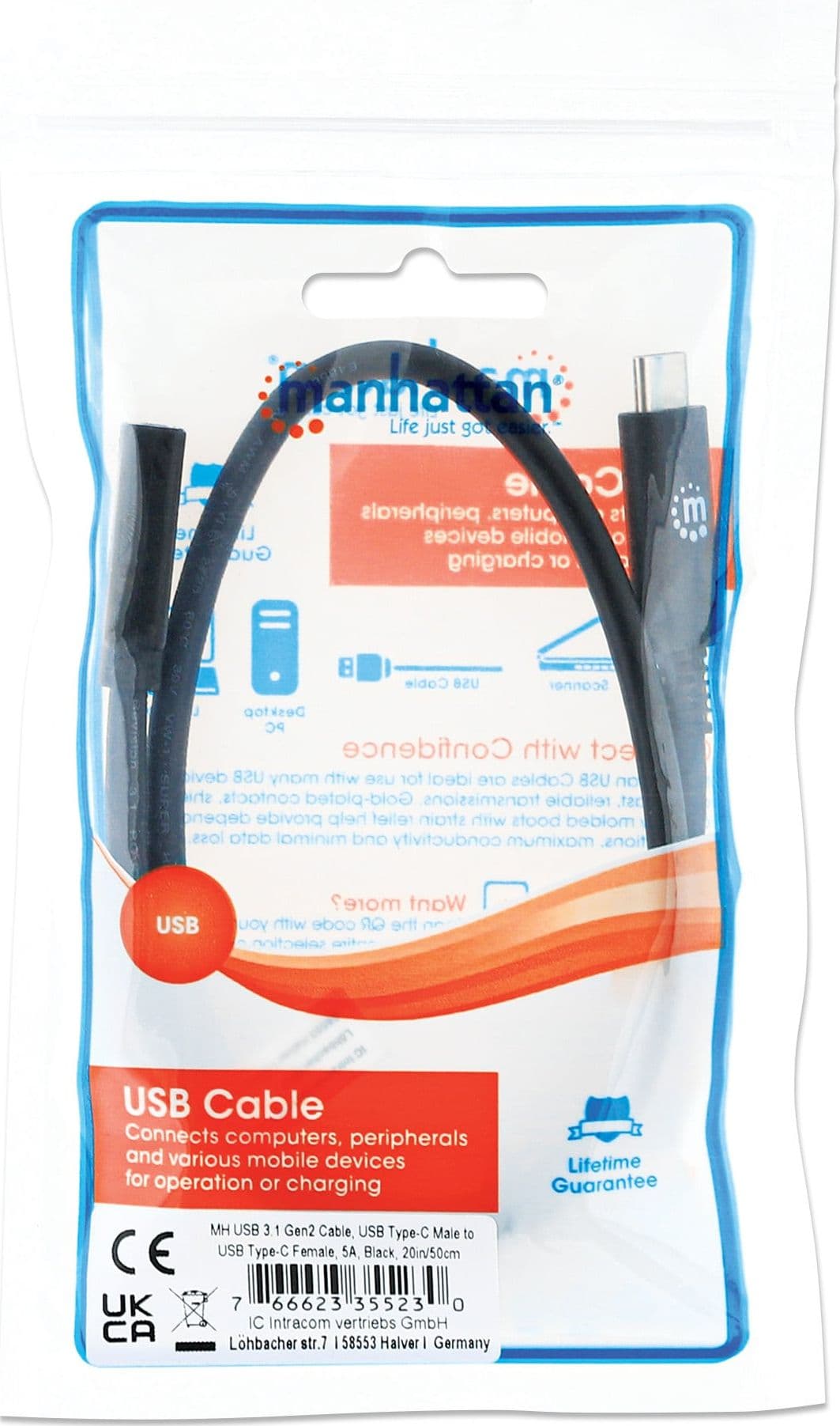 Cavo prolunga USB 3.2 Gen 2 SuperSpeed+ USB-C&trade Maschio/Femmina 0,5m Nero - 21