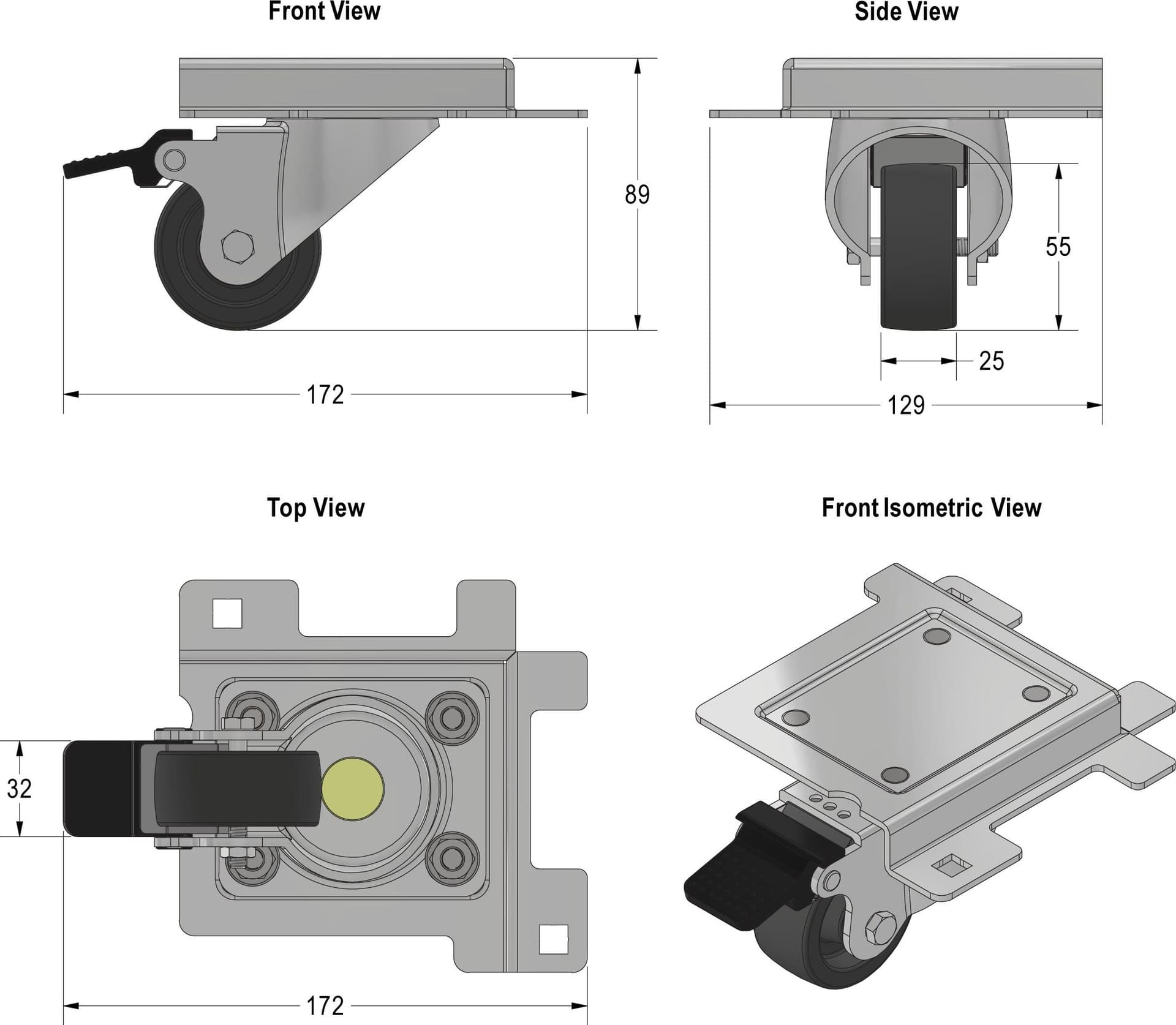 Kit 4 Ruote a 4 Punti di Fissaggio per Armadi Server Serie EV - 14