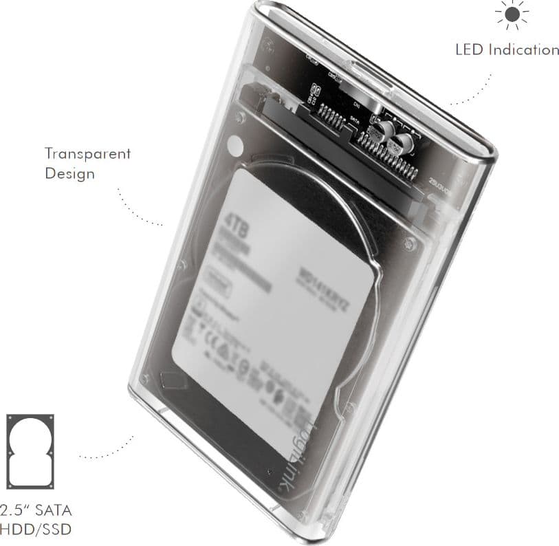 Box HDD/SSD Esterno per Disco Rigido 2.5'' USB 3.0 Trasparente con LED - 9