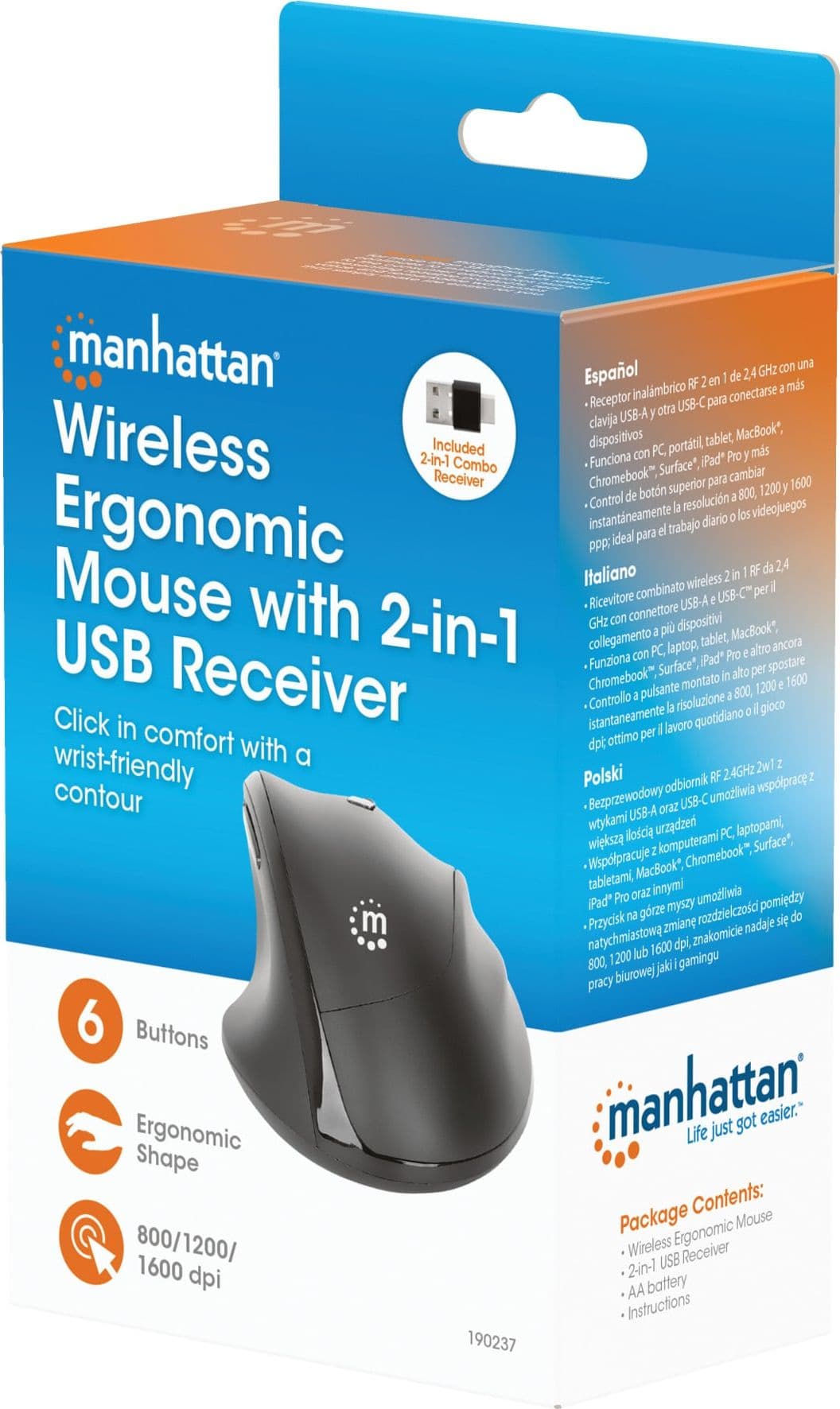 Mouse ergonomico wireless con ricevitore USB 2 in 1 - 25