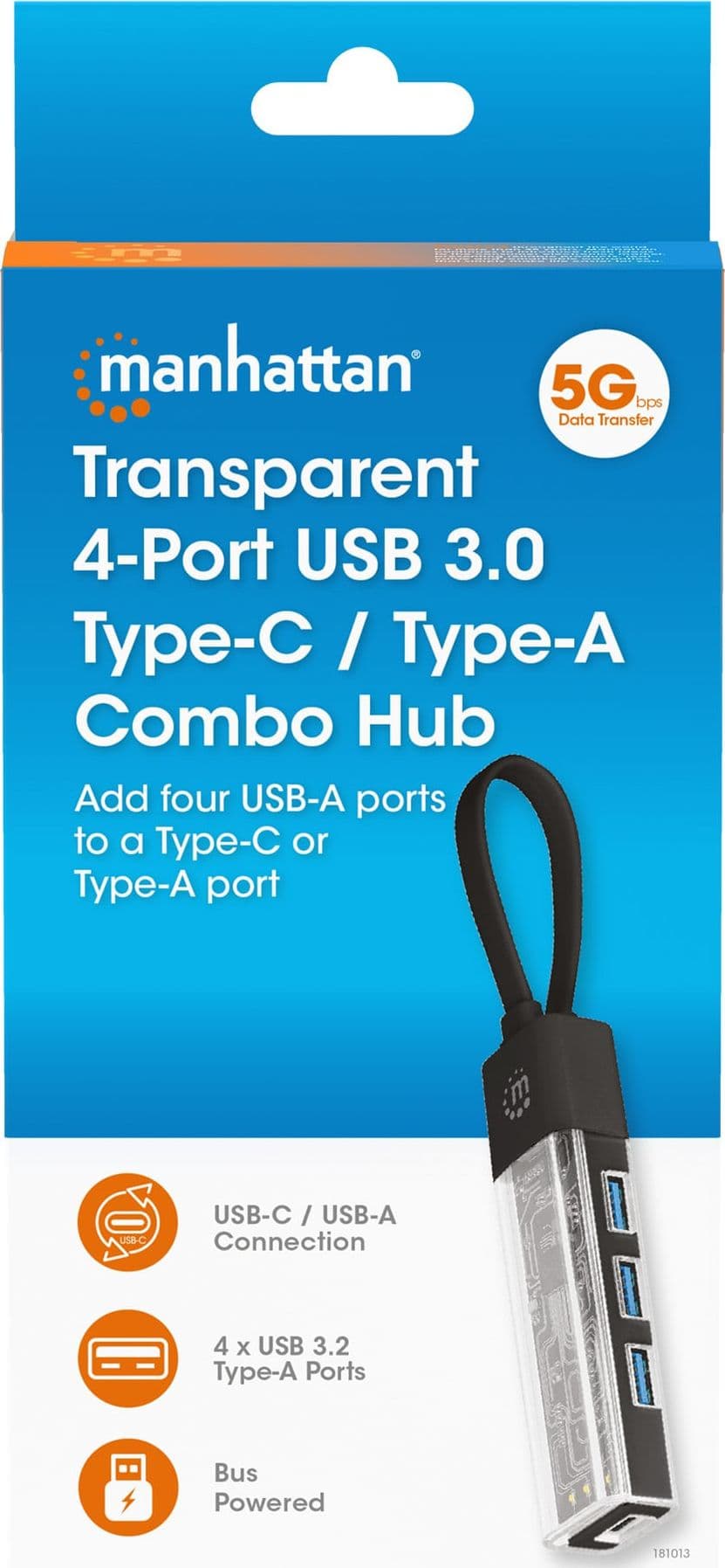 Hub Combo USB 3.2 USB-C&trade e USB-A 4 Porte Nero Trasparente - 24