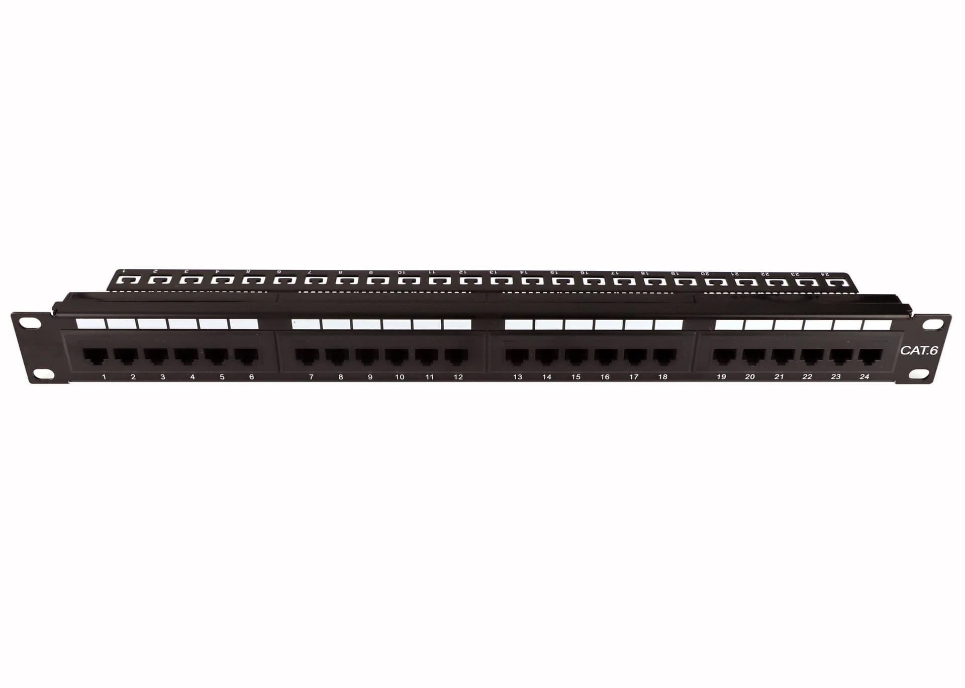 Pannello Patch UTP 24 Posti Cat.6 1U con barra gestione cavi removibile Nero - 13