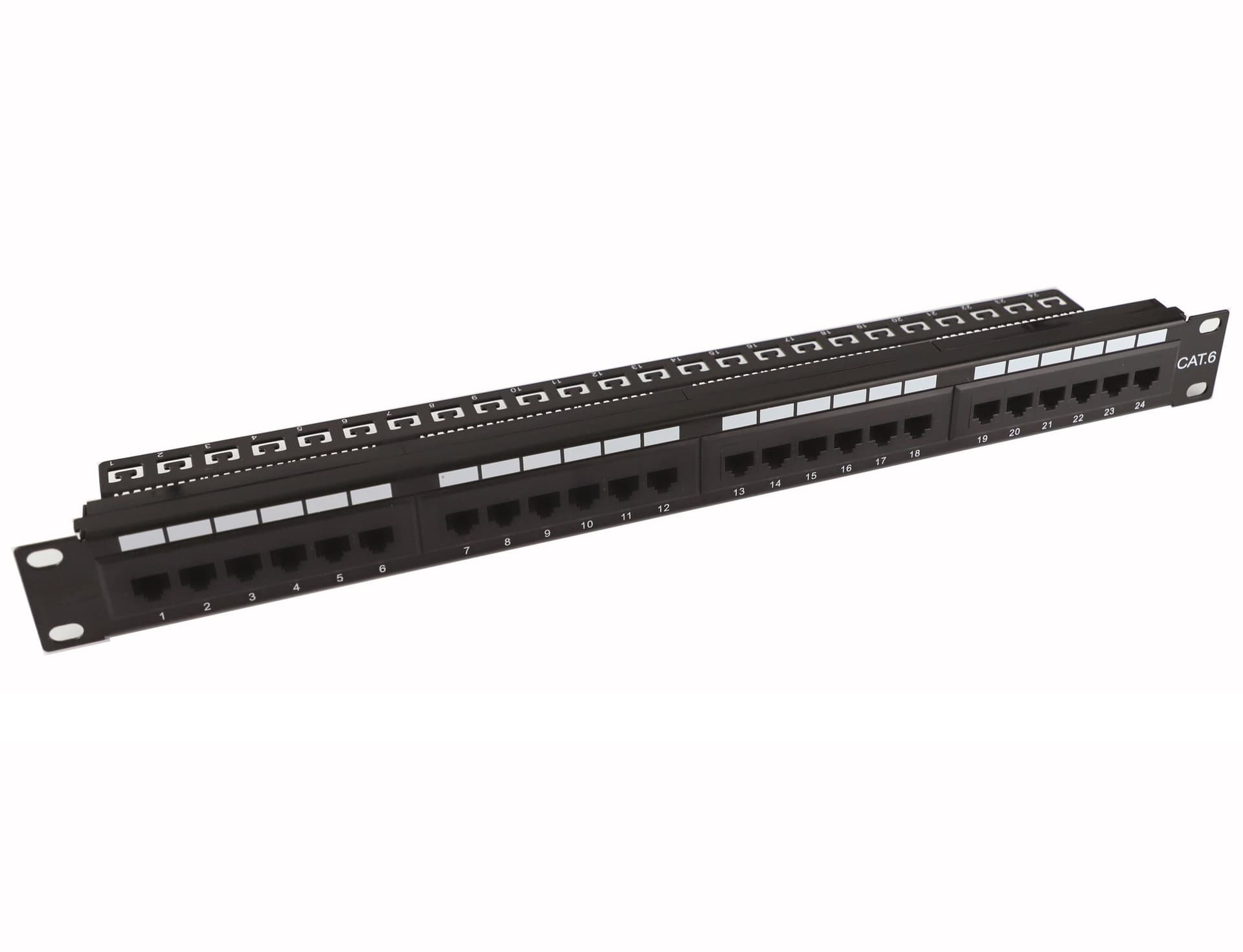 Pannello Patch UTP 24 Posti Cat.6 1U con barra gestione cavi removibile Nero - 14