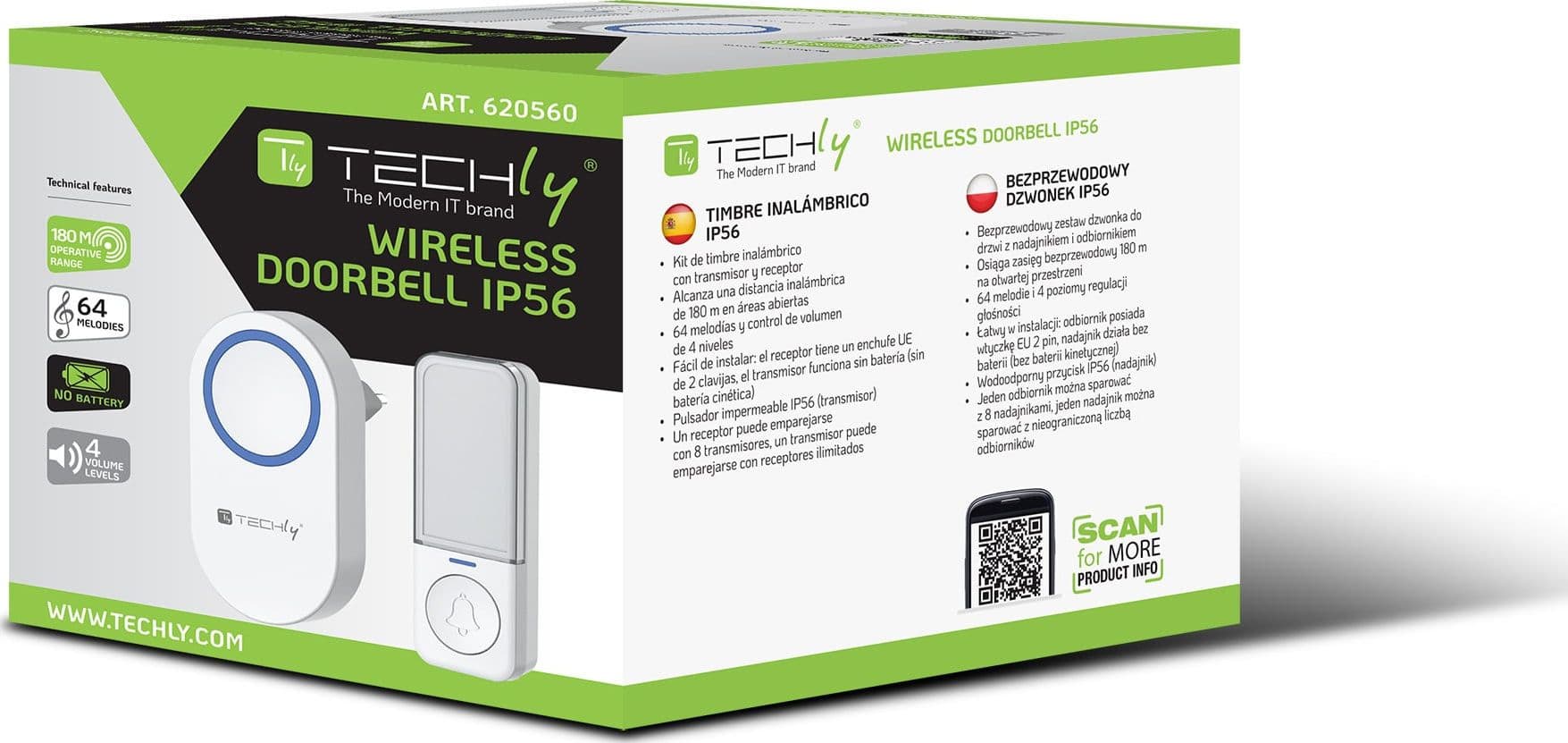 Kit Campanello Wireless fino a 180m con Pulsante IP56 Battery Free - 14