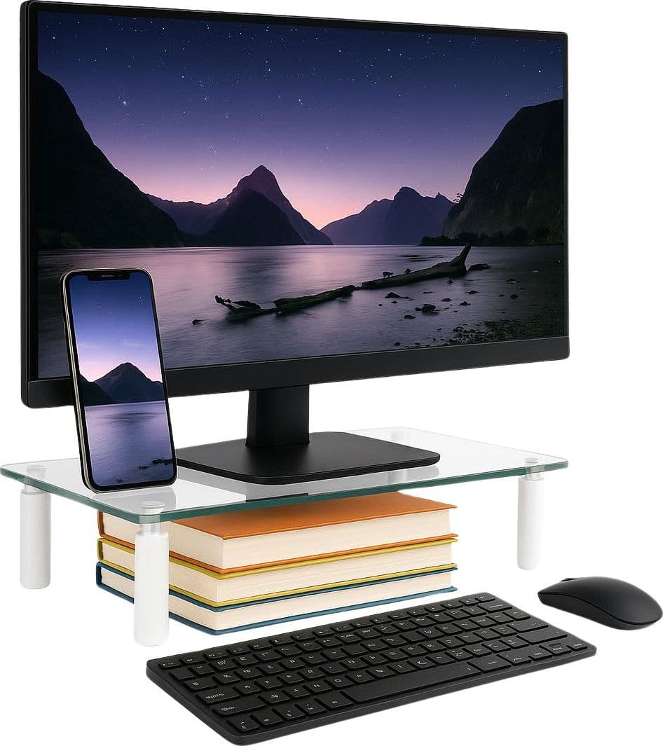 Stand da Scrivania Regolabile Vetro Trasparente per Monitor Notebook - 13