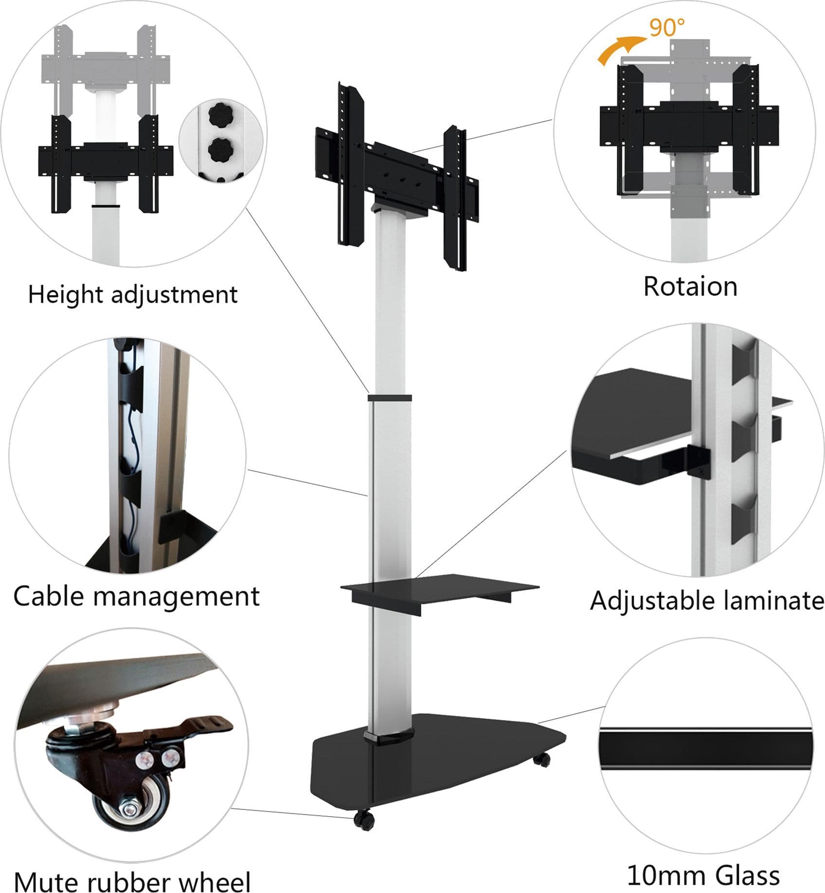 Supporto a Pavimento con Mensola Trolley TV LCD/LED/Plasma 37-70'' Bianco - 7