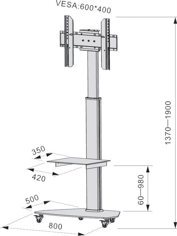 Supporto a Pavimento con Mensola Trolley TV LCD/LED/Plasma 37-70'' Bianco - 6