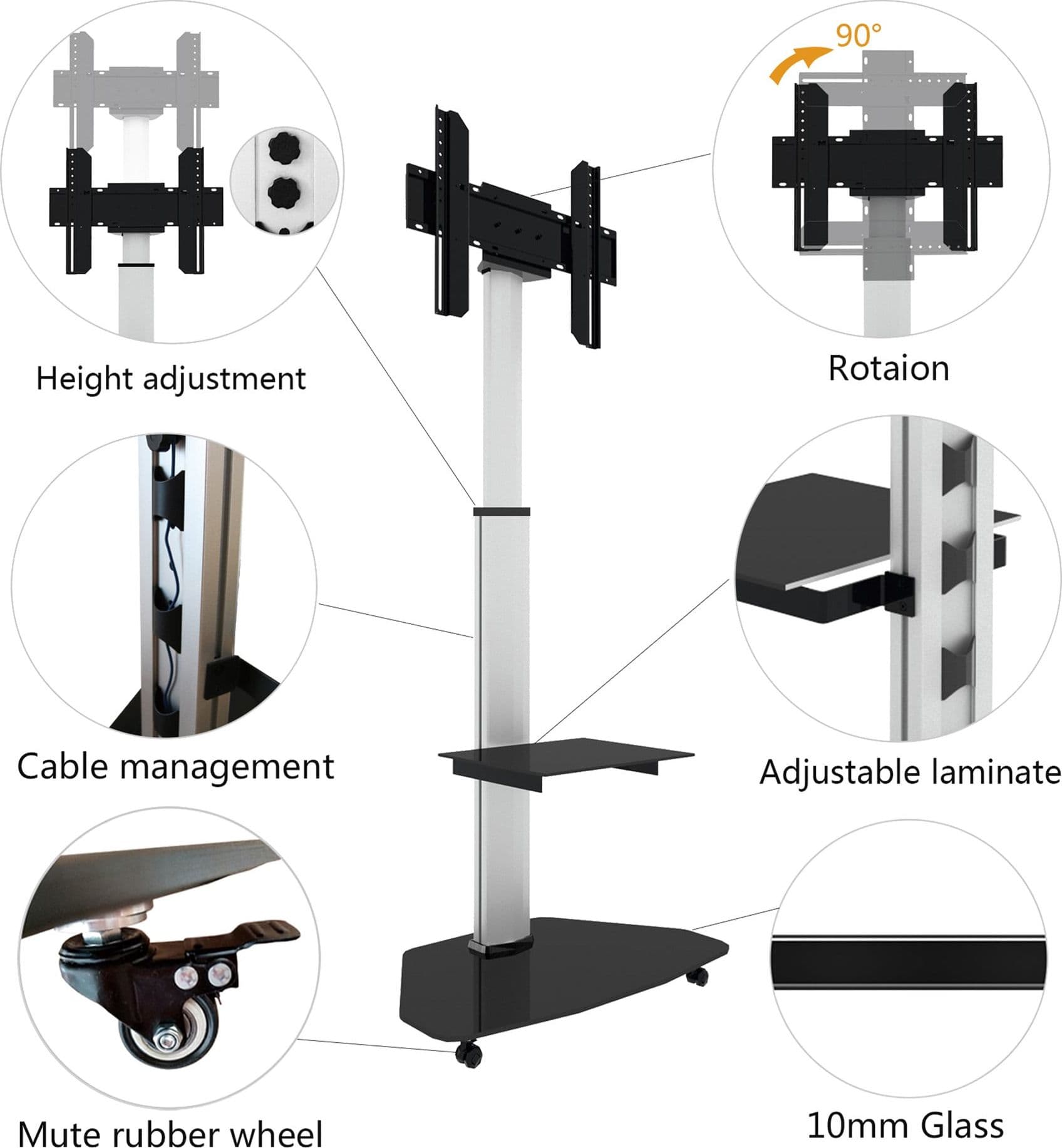 Supporto a Pavimento con Mensola Trolley TV LCD/LED/Plasma 37-70'' Silver - 14