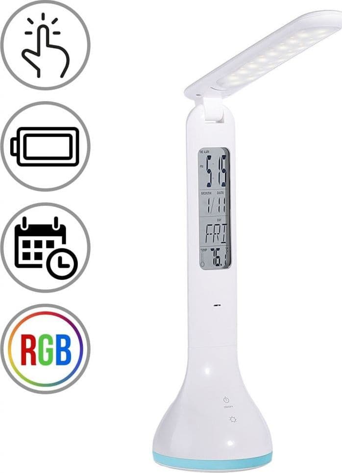 Lampada a LED da Tavolo Ricaricabile con Calendario e Orologio - 11