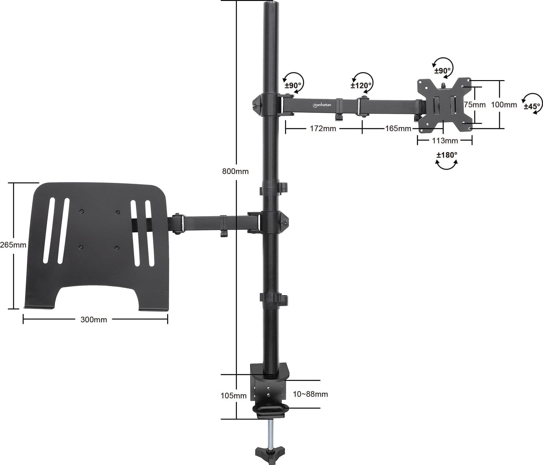 Supporto da Scrivania Braccio per Monitor 13-32'' e Mensola per Laptop - 14