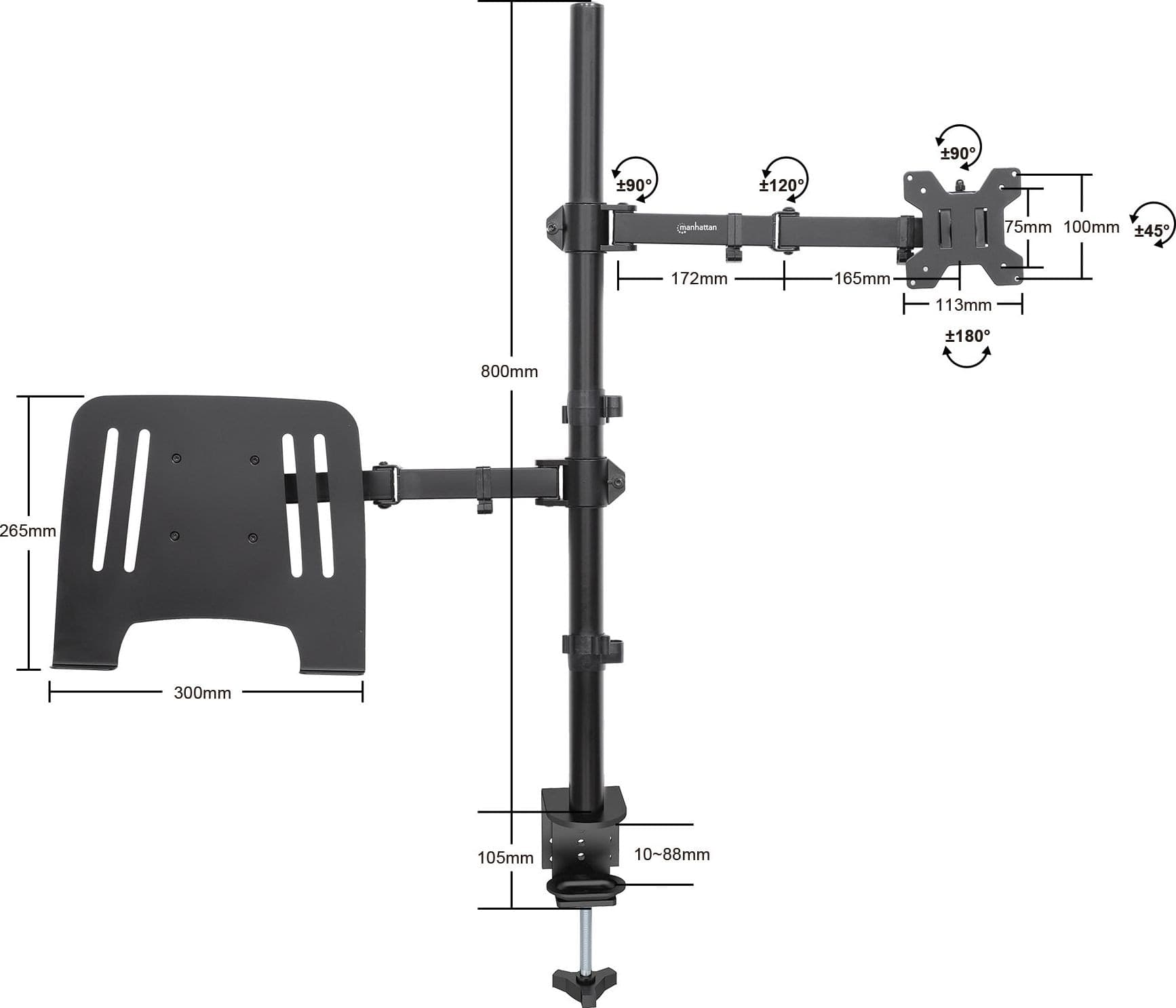 Supporto da Scrivania Braccio per Monitor 13-32'' e Mensola per Laptop - 8