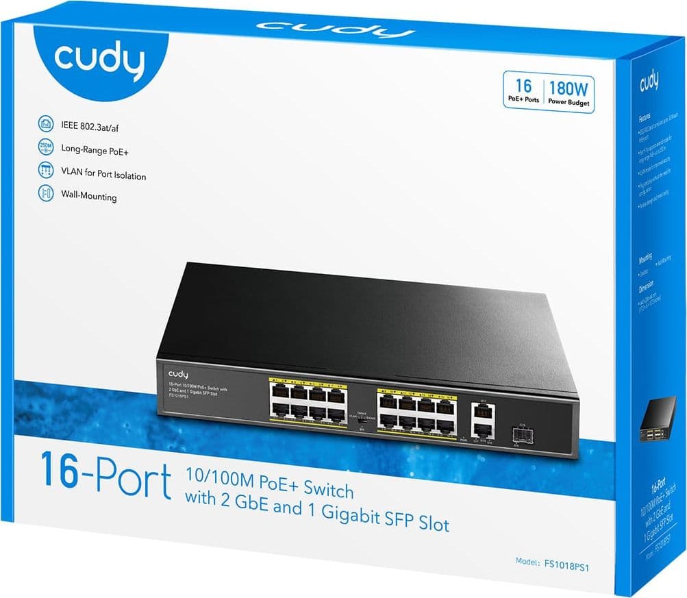 Switch PoE+ 10/100M a 16 Porte con 2GbE e 1 Porta SFP, FS1018PS1 - 11