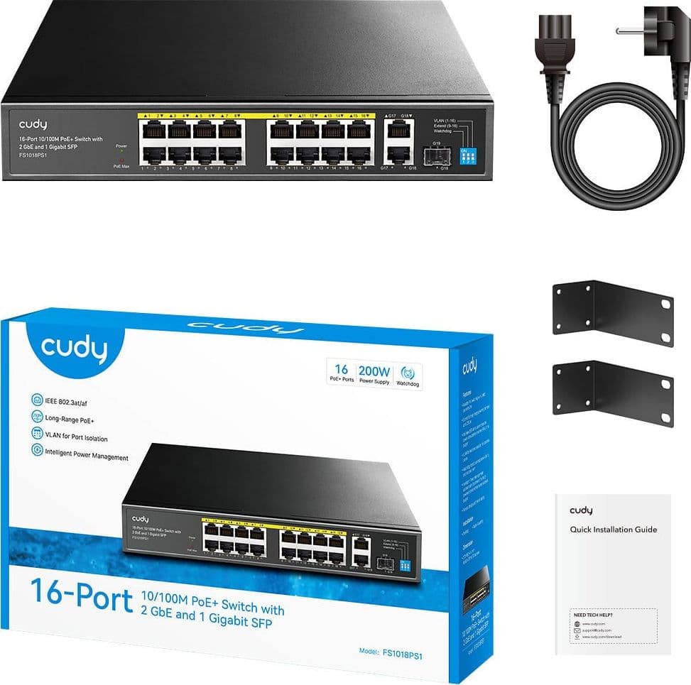 Switch PoE+ 10/100M a 16 Porte con 2GbE e 1 Porta SFP, FS1018PS1 - 13
