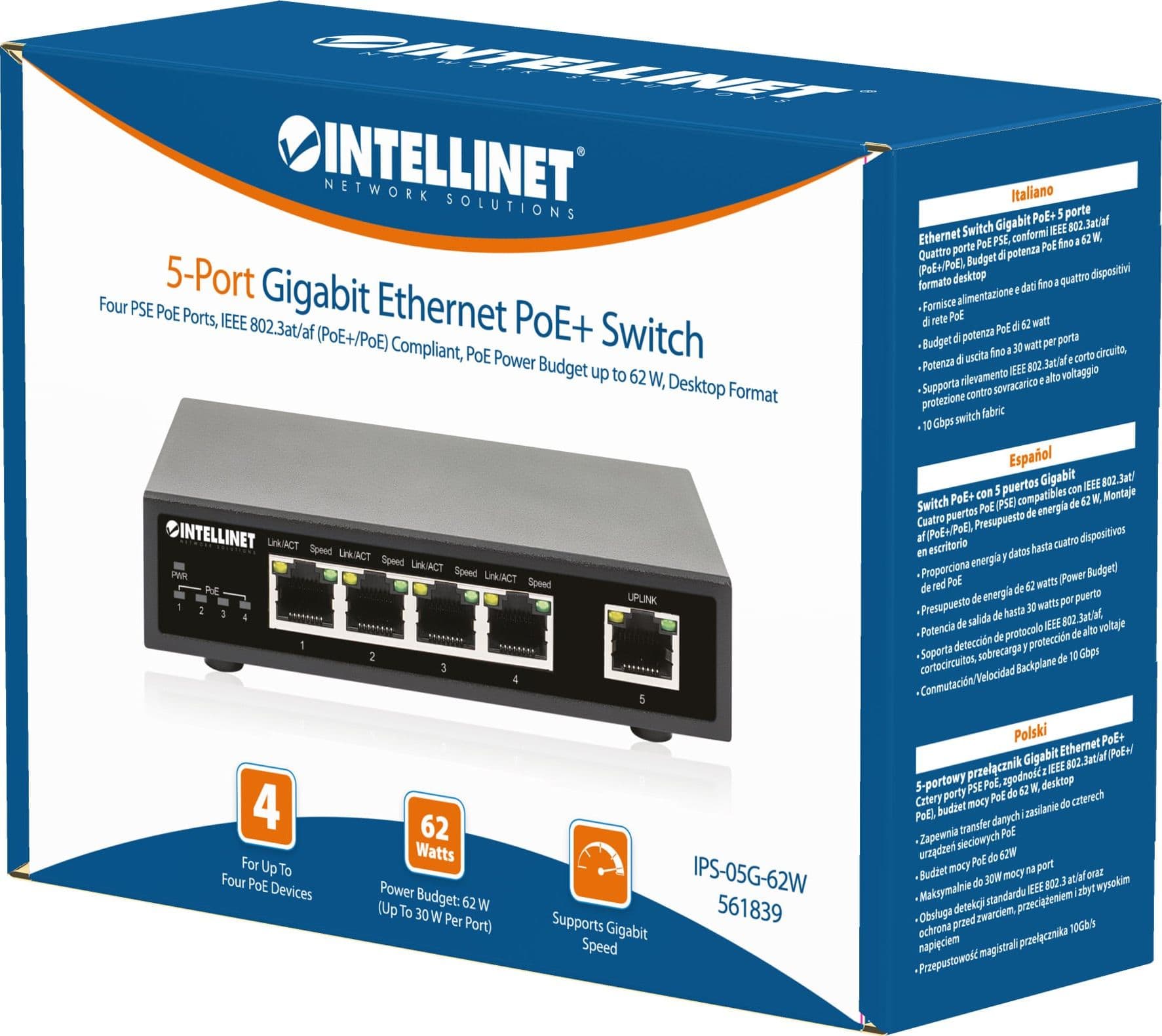 Ethernet Switch Gigabit PoE+ 5 porte - 15