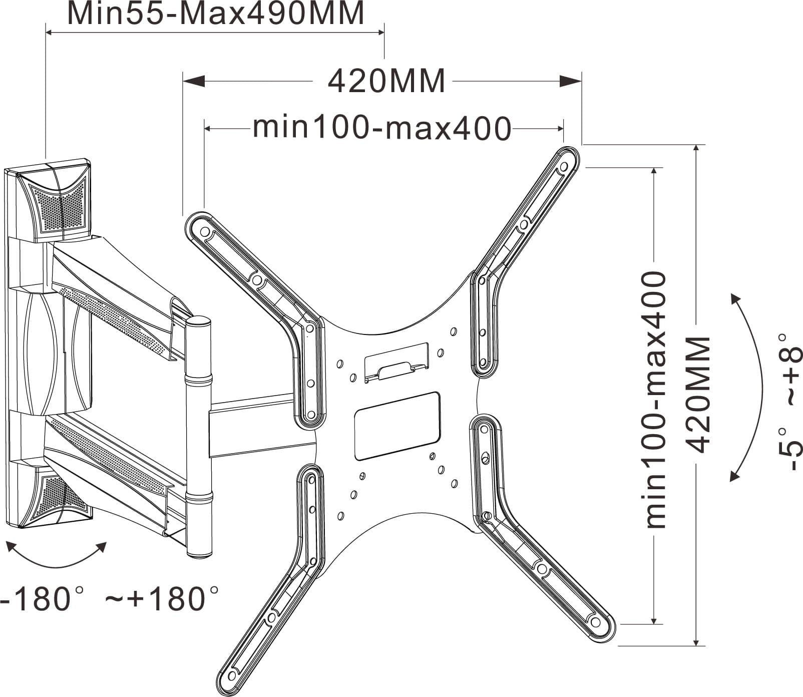 Supporto a Muro Slim per TV LED LCD 25-52'' Full Motion Nero - 12