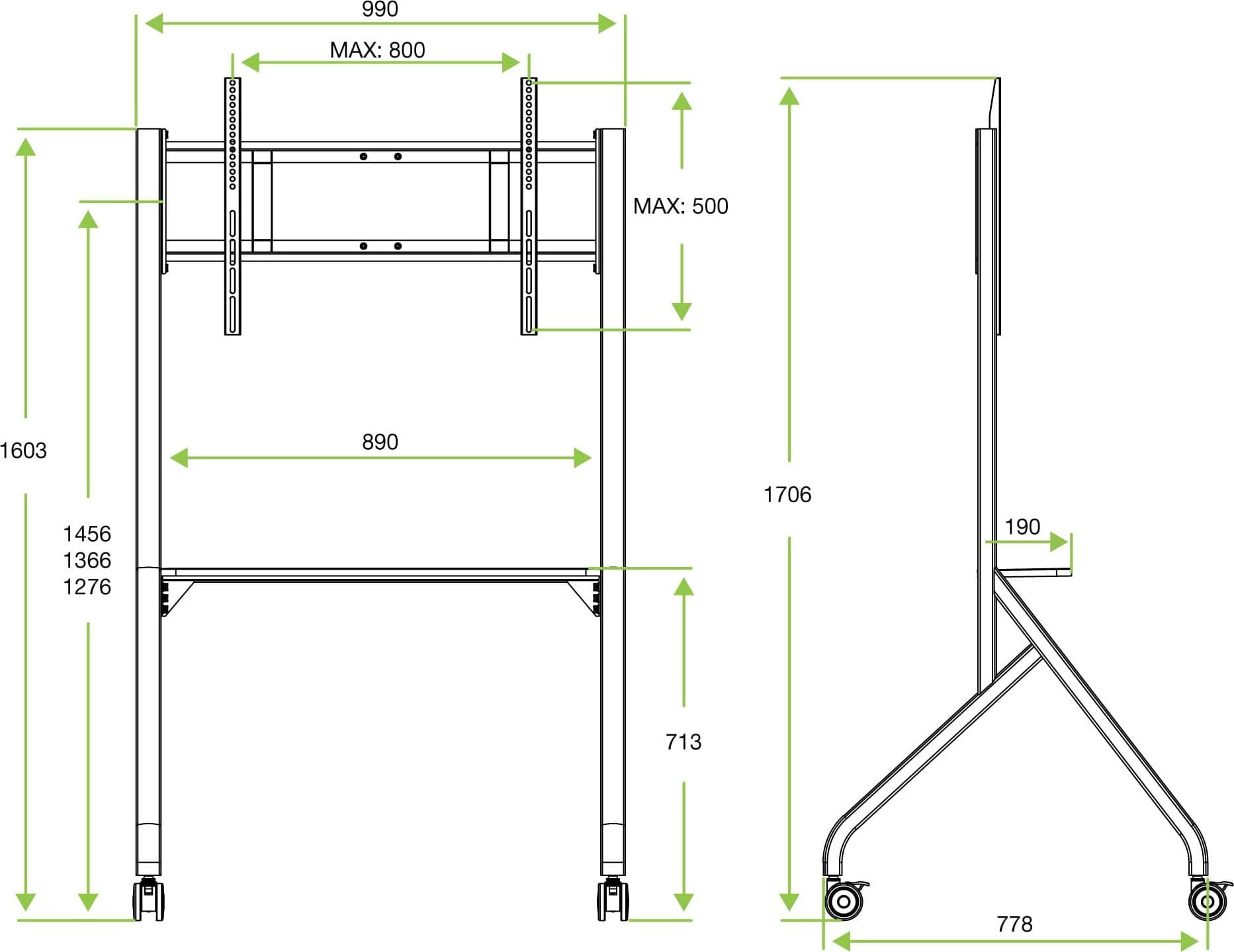 Supporto Mobile da Pavimento Multifunzione per TV LCD/LED/Plasma 55-86'' Nero - 14