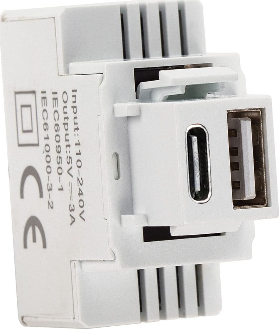Alimentatore Compatto da Incasso Keystone USB-A e USB-C&trade 20W 5-12V Bianco - 3