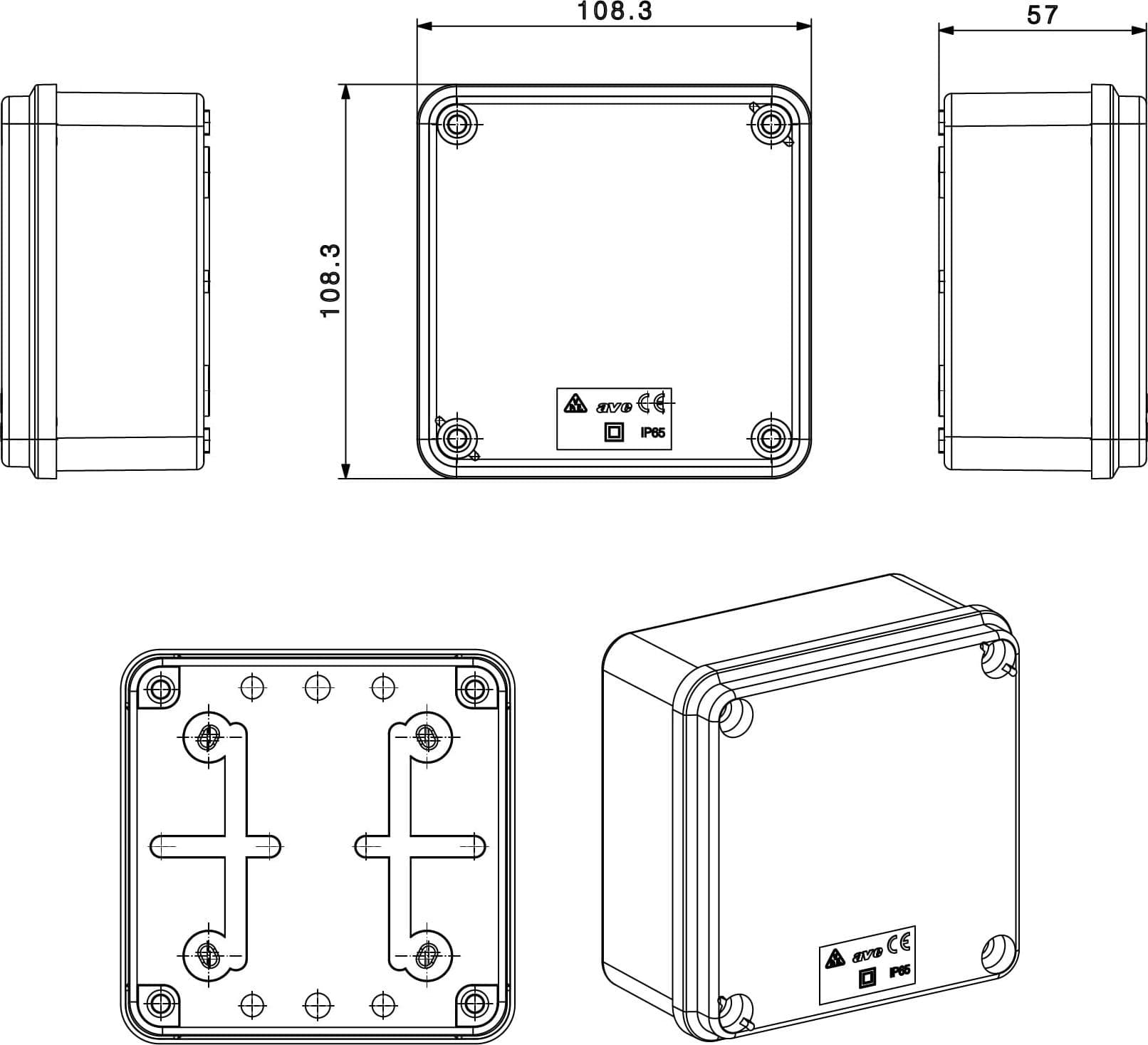 Scatola Quadrata IP65 di Derivazione per Pareti Lisce 100x100 - 6