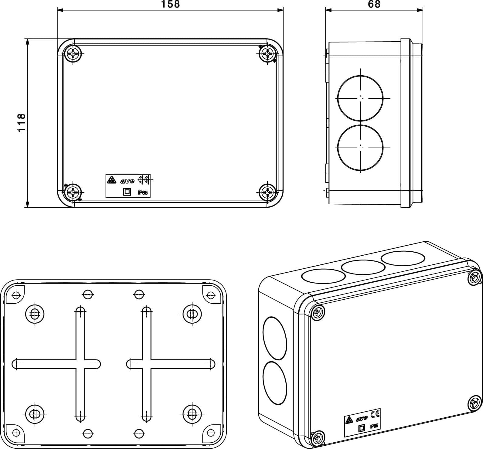 Scatola Rettangolare IP65 di Derivazione per Pareti Lisce 158x118 - 6
