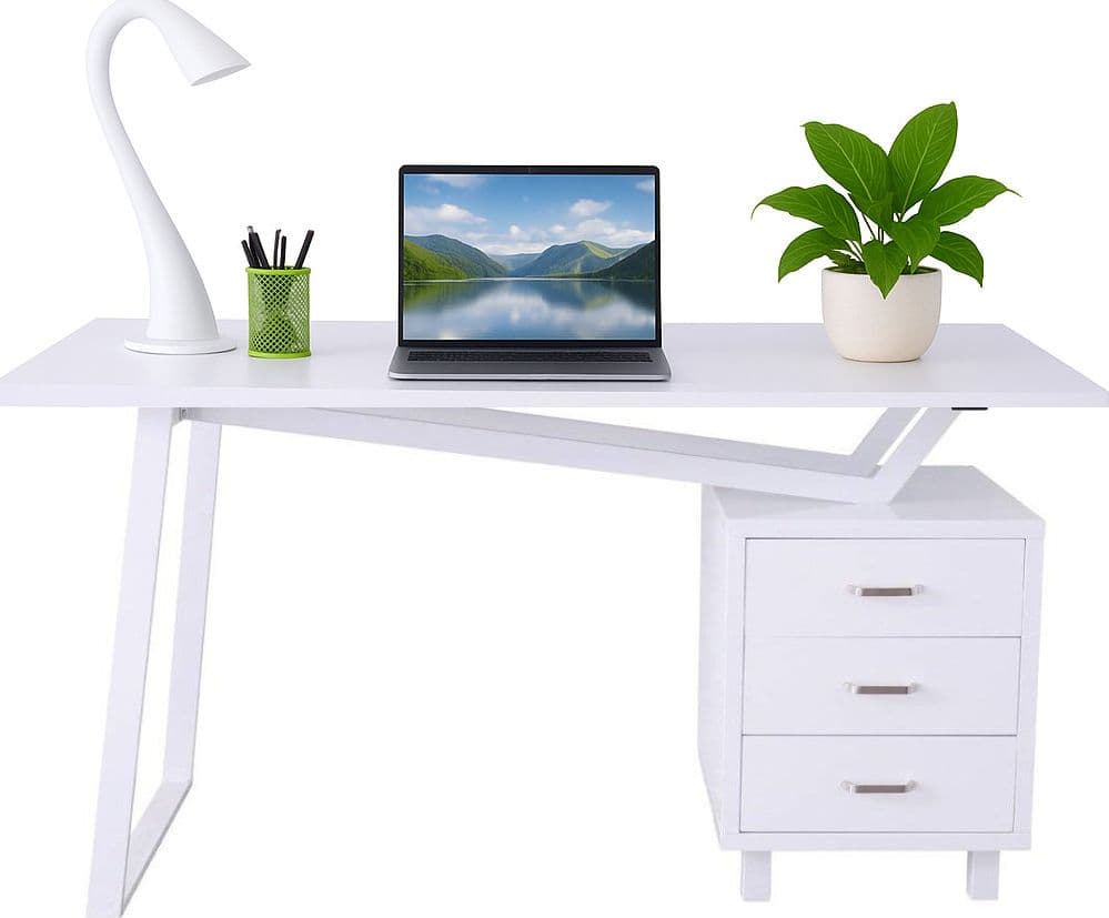 Scrivania per Computer con Tre Cassetti Bianco opaco effetto legno - 11