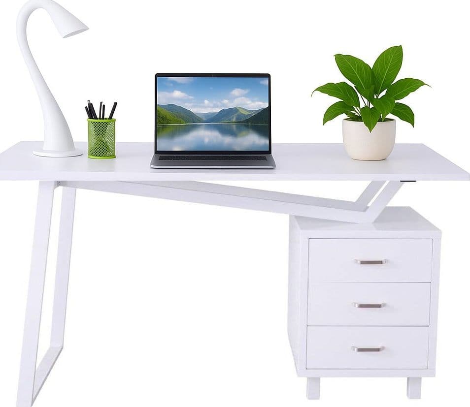 Scrivania per Computer con Tre Cassetti Bianco opaco effetto legno - 12