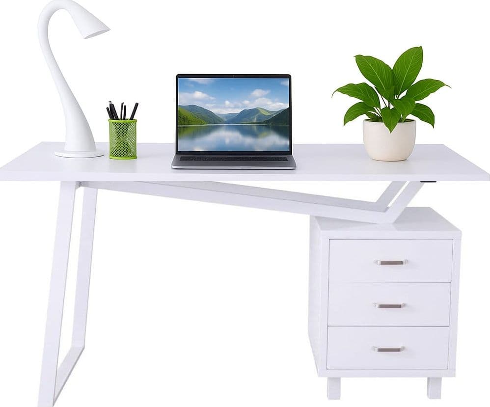 Scrivania per Computer con Tre Cassetti Bianco opaco effetto legno - 13