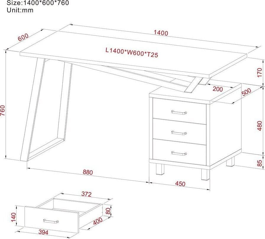 Scrivania per Computer con Tre Cassetti Bianco opaco effetto legno - 3