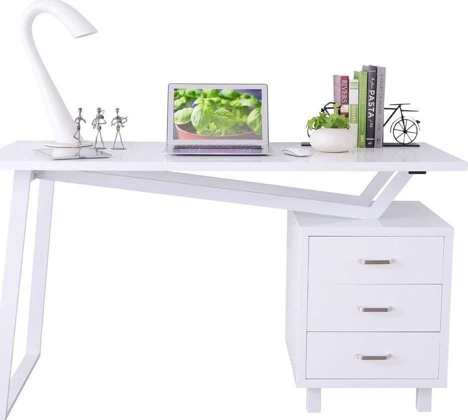 Scrivania per Computer con Tre Cassetti Bianco opaco effetto legno - 5