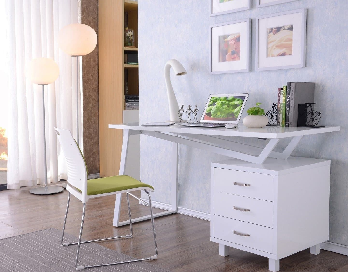 Scrivania per Computer con Tre Cassetti Bianco opaco effetto legno - 6