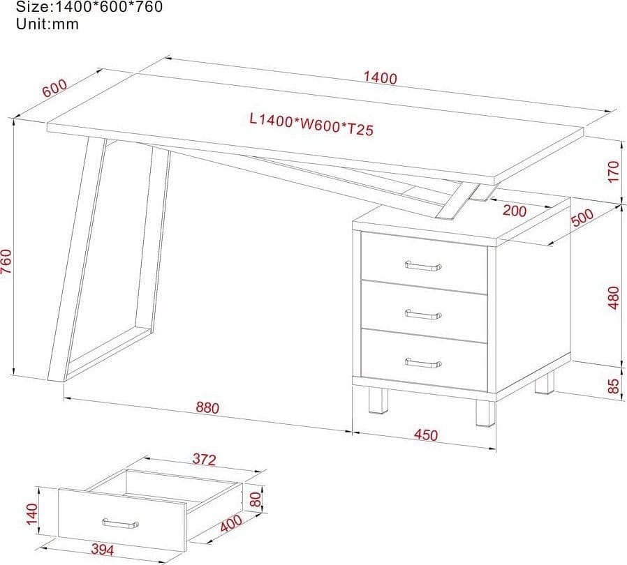 Scrivania per Computer con Tre Cassetti Bianco opaco effetto legno - 8