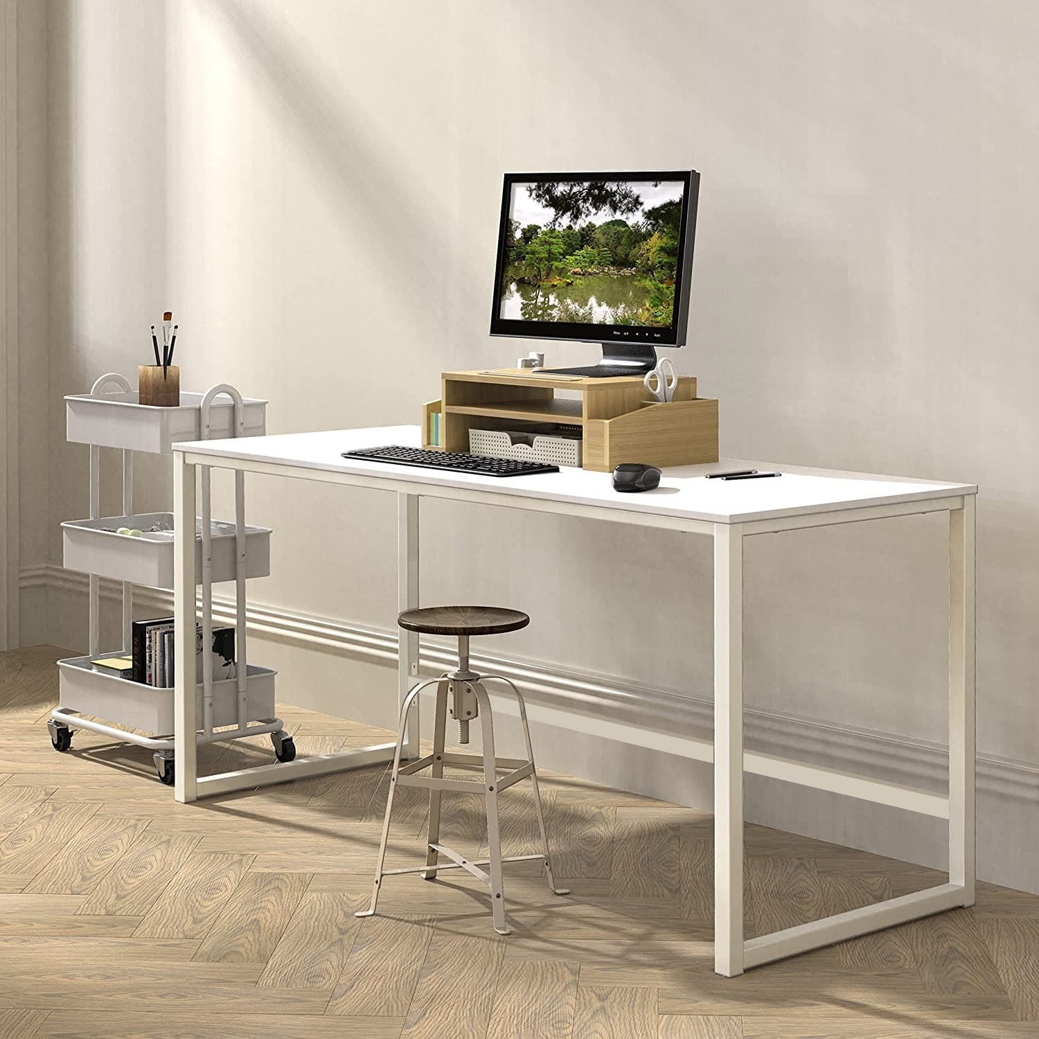 Scrivania per Computer dal Design Moderno per Casa e Ufficio Bianco - 10