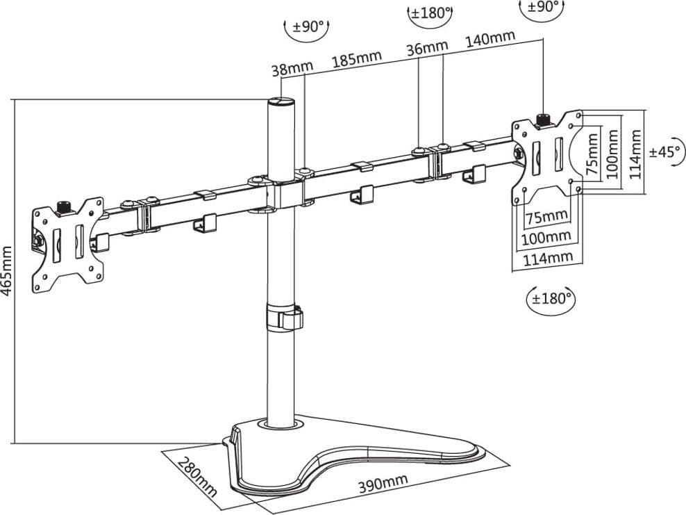 Supporto da Scrivania per 2 Monitor 13-32'' con Base e Doppio Snodo - 3