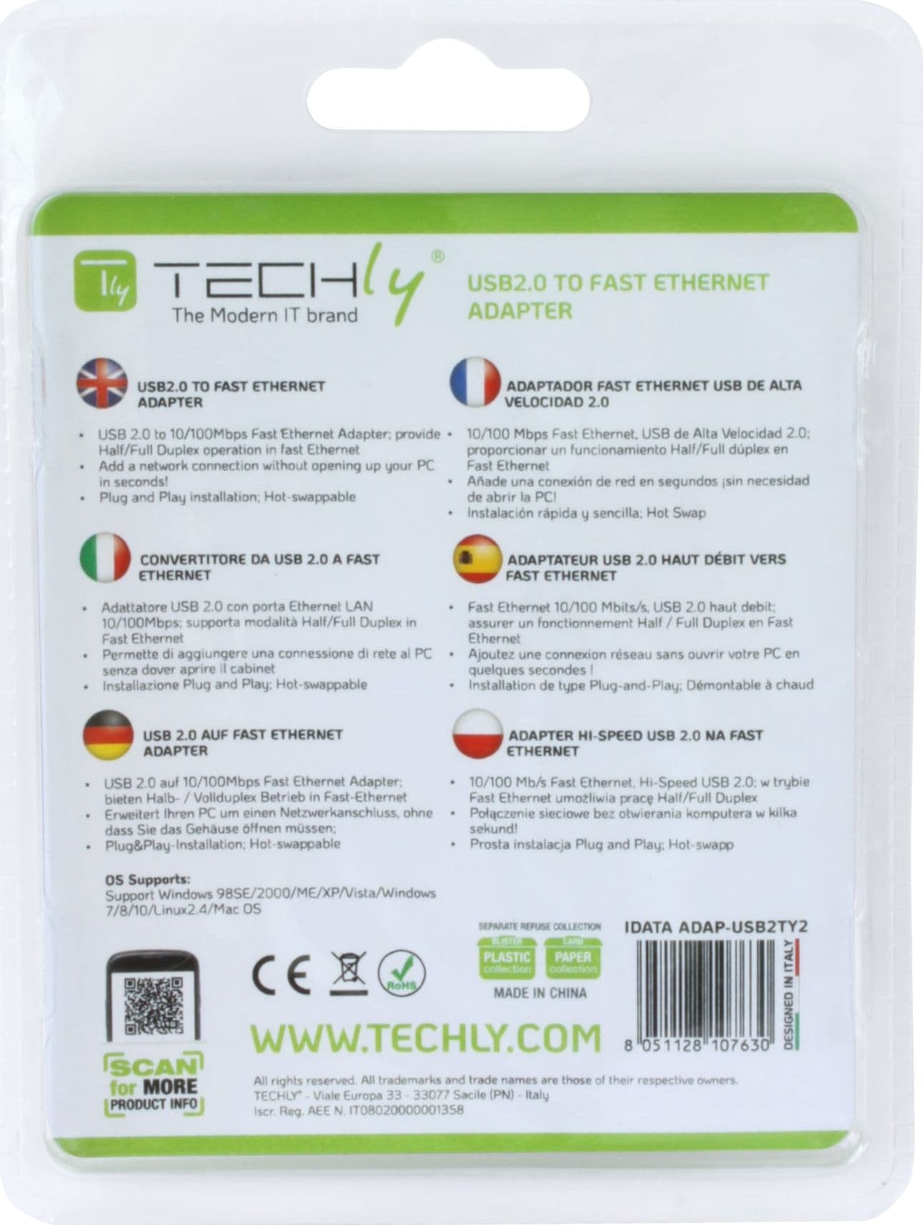 Convertitore da USB2.0 a Fast Ethernet 10/100 Mbps - 10