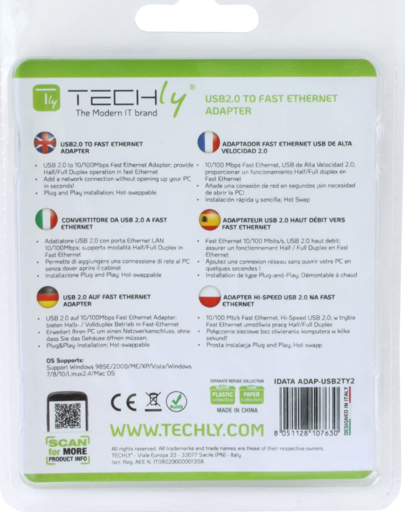 Convertitore da USB2.0 a Fast Ethernet 10/100 Mbps - 4