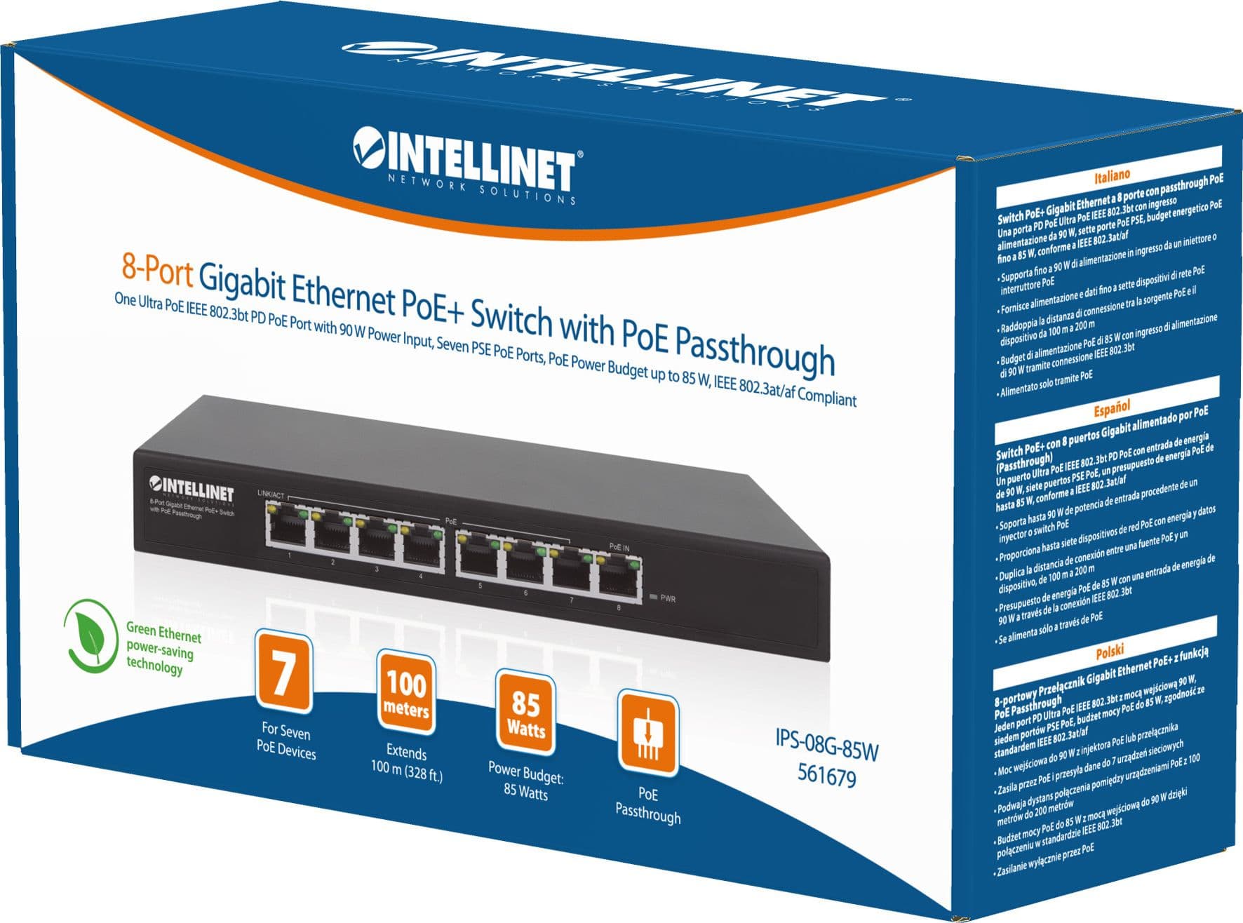 Switch PoE+ Gigabit Ethernet a 8 porte con passthrough PoE - 6