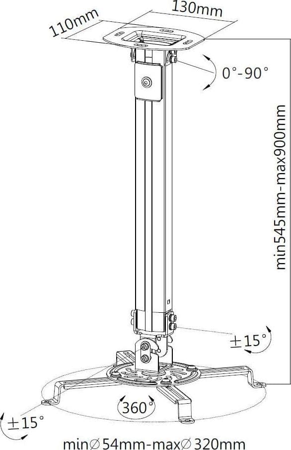 Supporto a Soffitto per Proiettori Estensione 545-900 mm Silver - 8