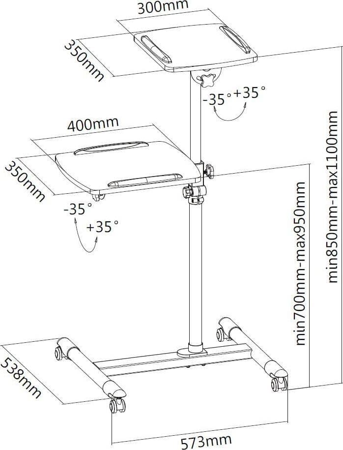Carrello Supporto per Proiettore Beamer Notebook PC Ripiani Regolabili - 5